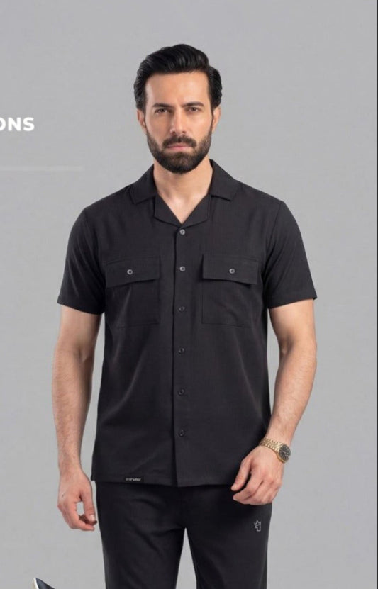 Black Safari Pockets Track Suit For Men